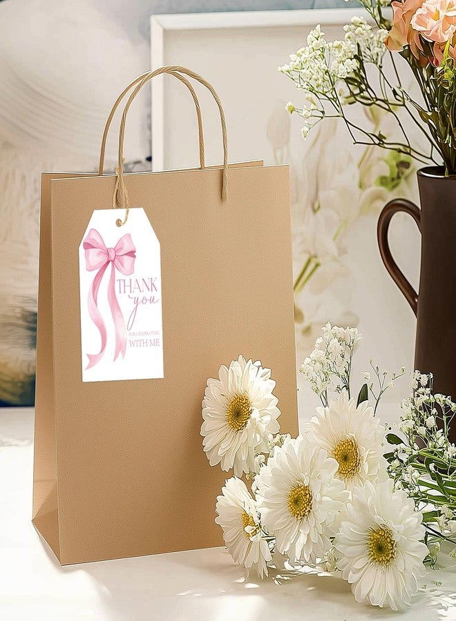 g2 بلس بطاقات شكر مزينة بفيونكة وردية من G2PLUS، بطاقات هدايا مزينة بفيونكة لحفلات استقبال المولود، 50 قطعة من ملصقات ورقية بيضاء مكتوب عليها "شكرًا لمشاركتكم فرحتي"، بطاقات معلقة لحفلات توديع العزوبية، وحفلات الزفاف، وحفلات أعياد الميلاد. - Image 5